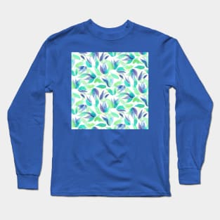 Blue and Purple Watercolor Petals Long Sleeve T-Shirt